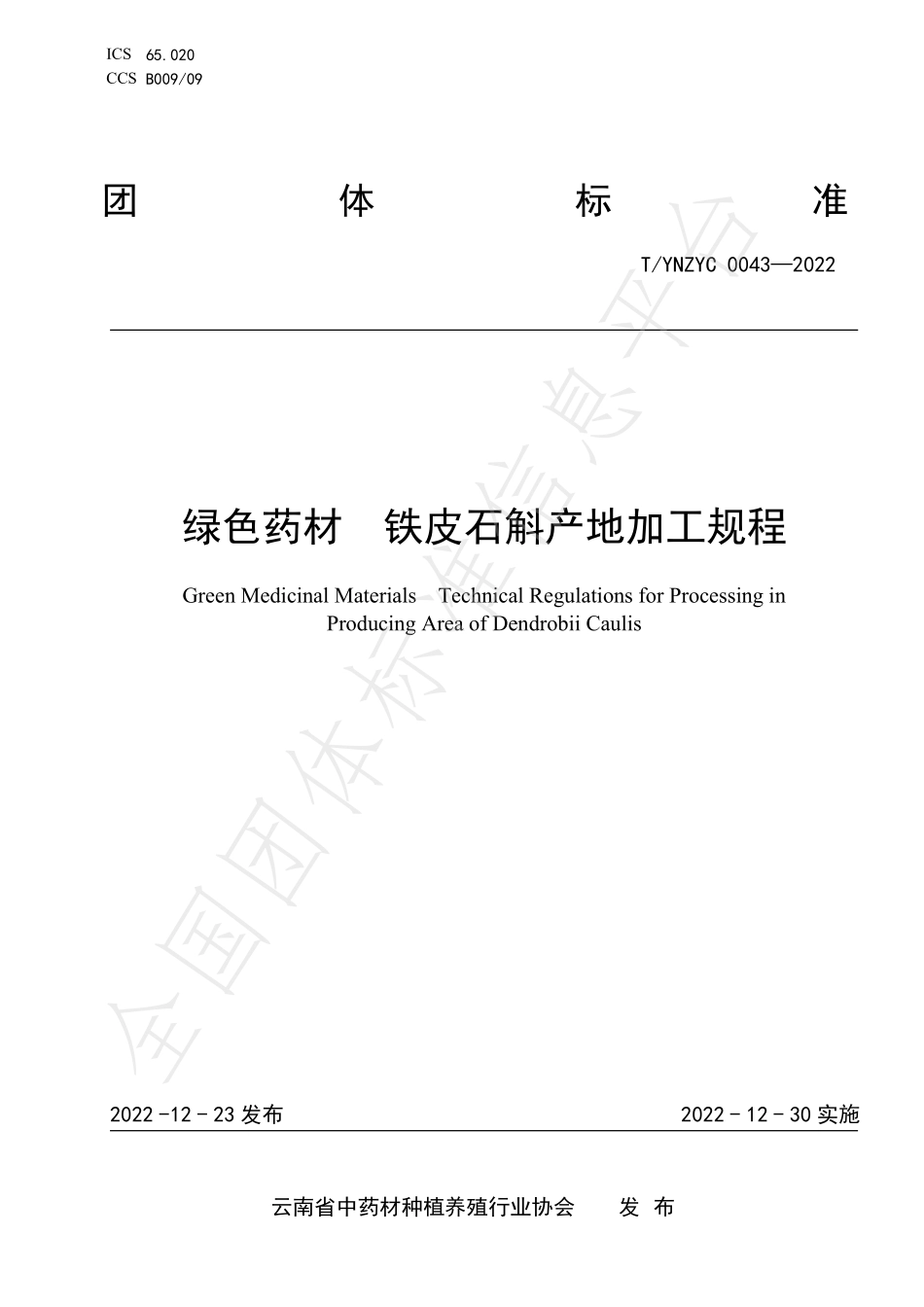 TYNZYC 0043-2022 绿色药材 铁皮石斛产地加工规程.pdf_第1页