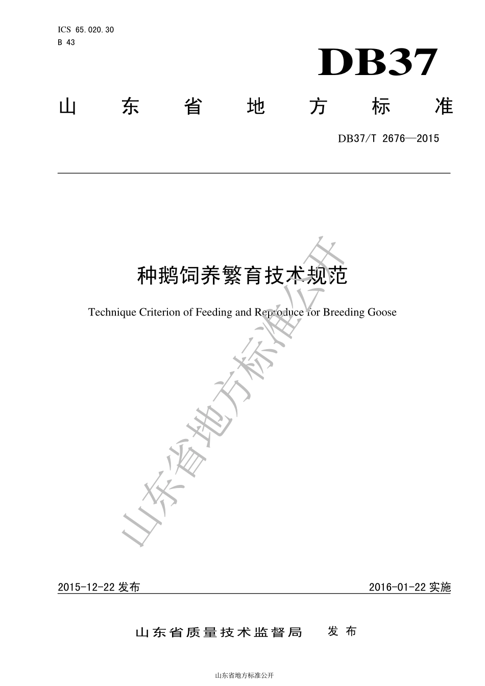 DB37T 2676-2015 种鹅饲养繁育技术规范.pdf_第1页