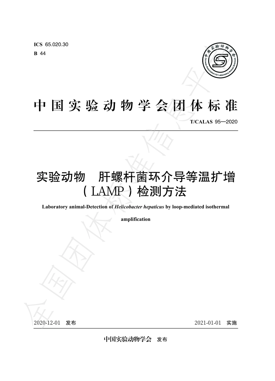 TCALAS 95-2020 实验动物 肝螺杆菌环介导等温扩增 （LAMP）检测方法.pdf_第1页