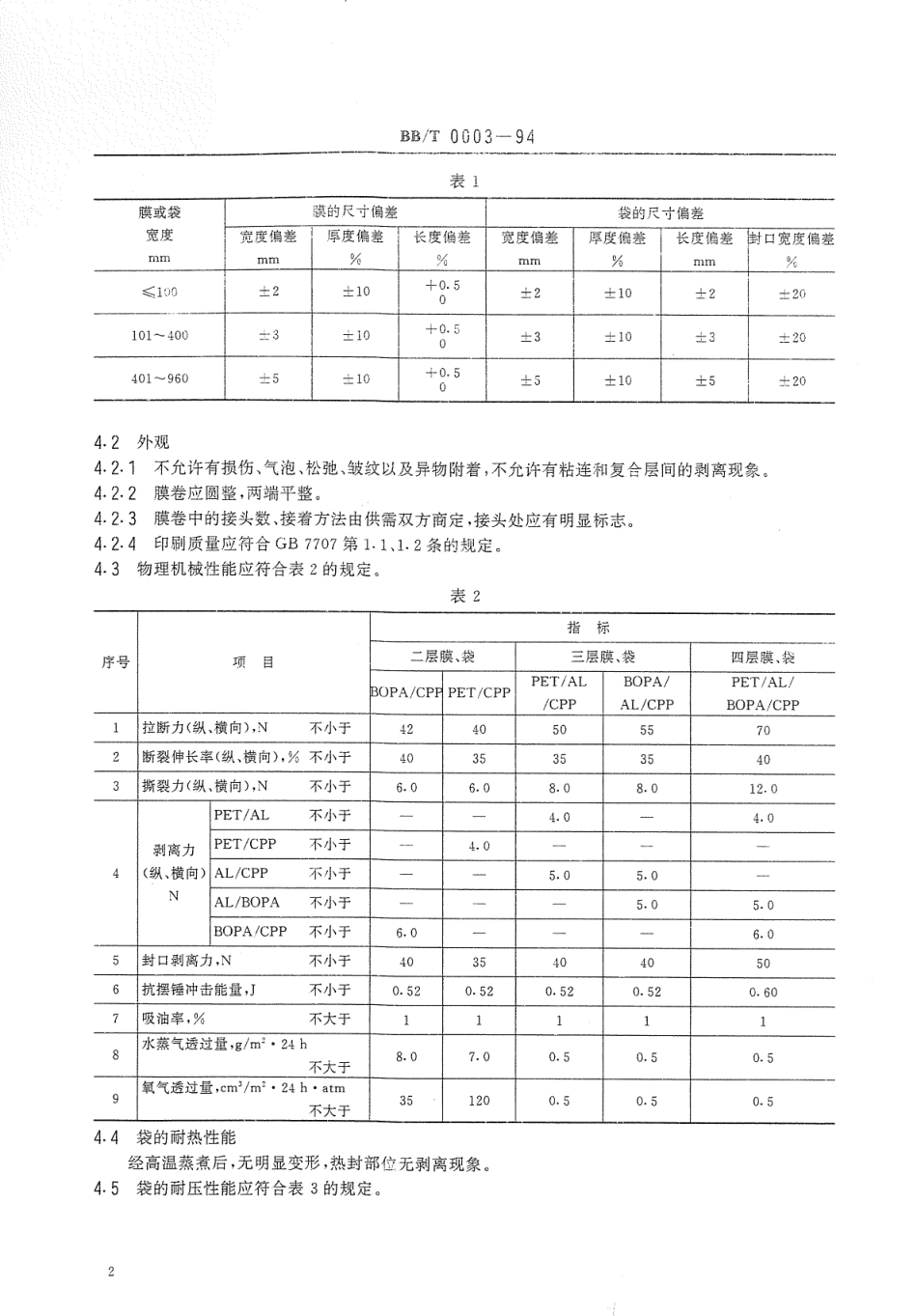 BBT 0003-1994 耐高温蒸煮膜、袋.pdf_第3页