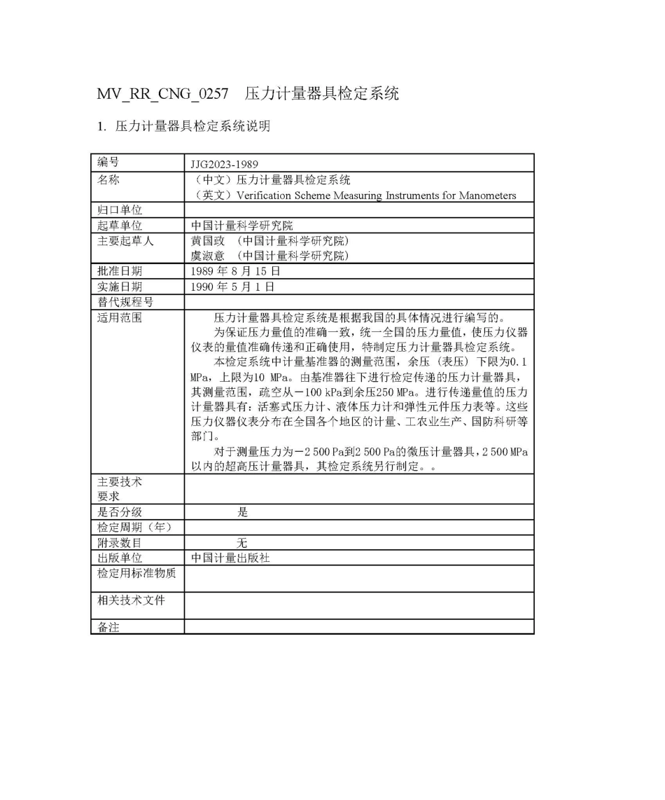 JJG 2023-1989 压力计量器具检定系统.pdf_第1页