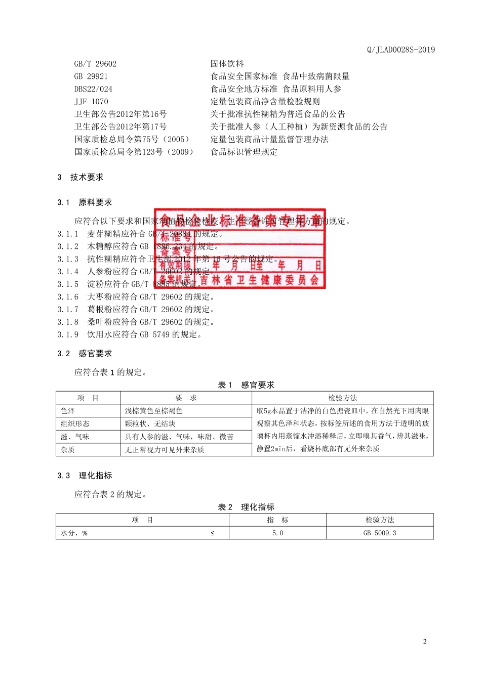 QJLAD 0028 S-2019 人参膳食纤维固体饮料.pdf_第3页