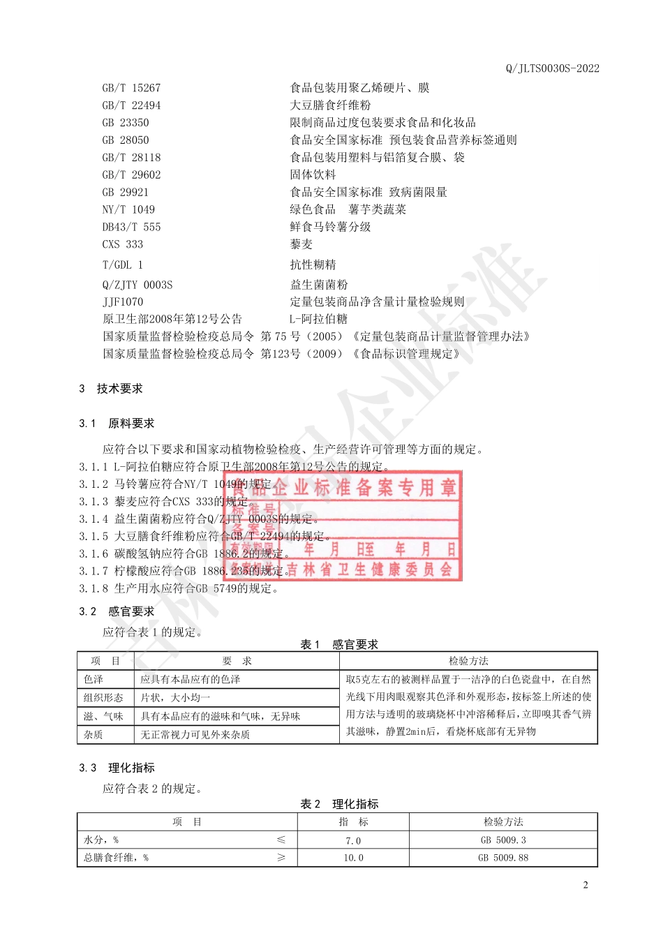 QJLTS 0030 S-2022 马铃薯膳食纤维泡腾片.pdf_第3页