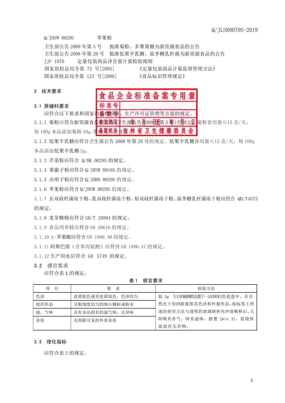 QJLSR 0070 S-2019 菊粉果蔬粉固体饮料.pdf_第3页
