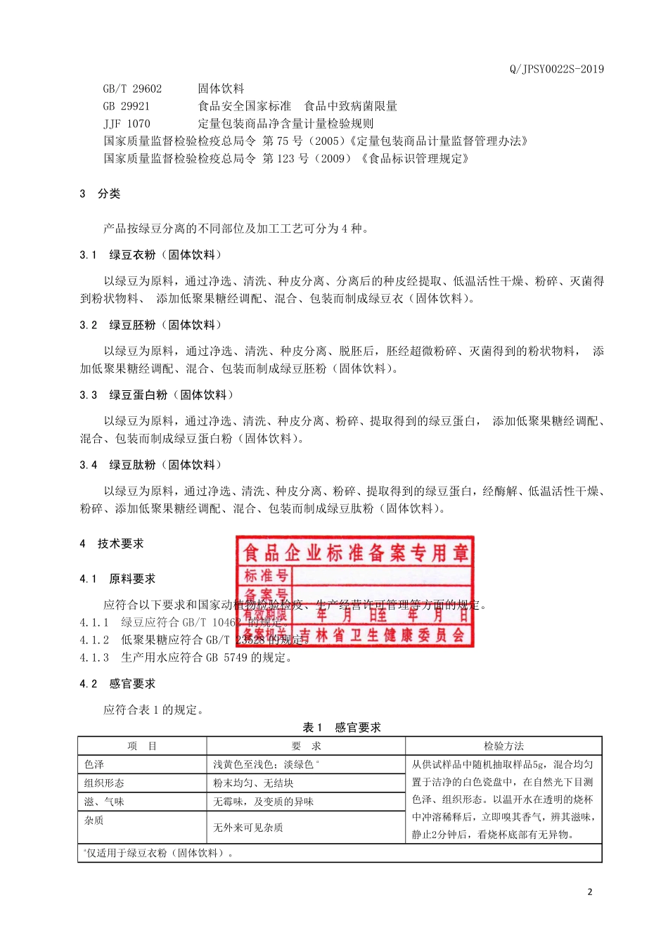 QJPSY 0022 S-2019 绿豆制品（固体饮料）.pdf_第3页
