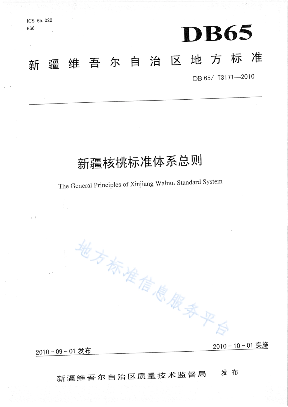 DB65T 3171-2010 新疆核桃标准体系总则.pdf_第1页