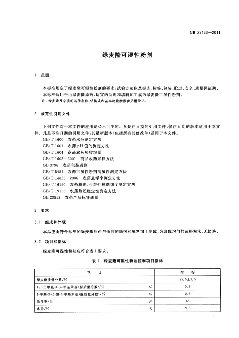 GB 28133-2011 绿麦隆可湿性粉剂.pdf_第3页