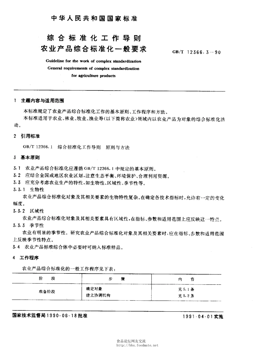 GBT 12366.3-1990 综合标准化工作导则 农业产品综合标准化一般要求.pdf_第1页