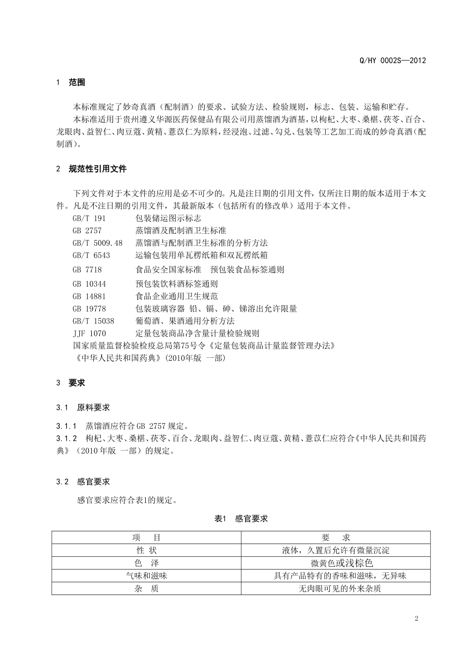 QHY 0002 S-2012 贵州遵义华源医药保健品有限公司 妙奇真酒（配制酒）.doc_第3页