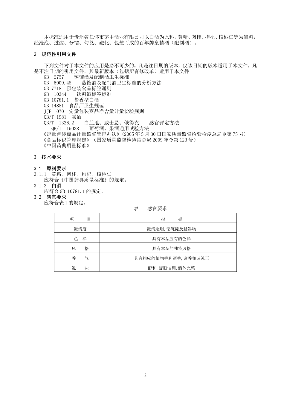 QMZJY 0001 S-2012 贵州省仁怀市茅中酒业有限公司 百年牌皇精酒（配制酒）.doc_第3页