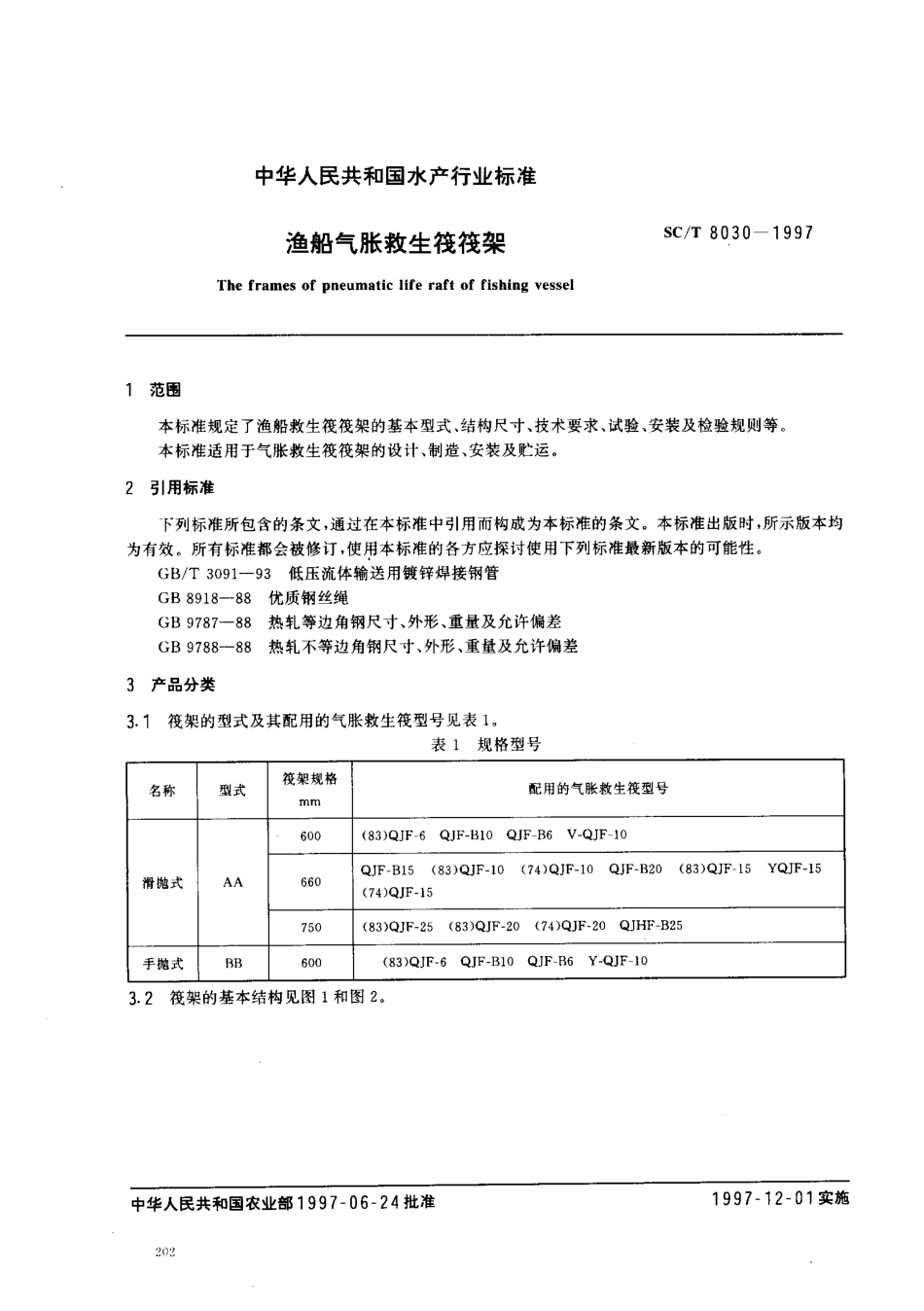SCT 8030-1997 渔船气胀救生筏筏架.pdf_第2页