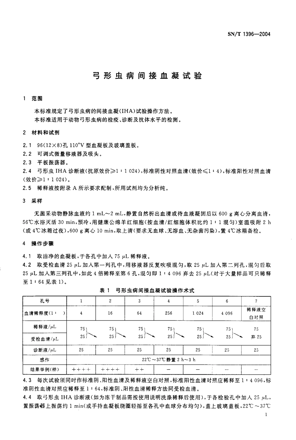 SNT 1396-2004 弓形虫病间接血凝试验.pdf_第3页