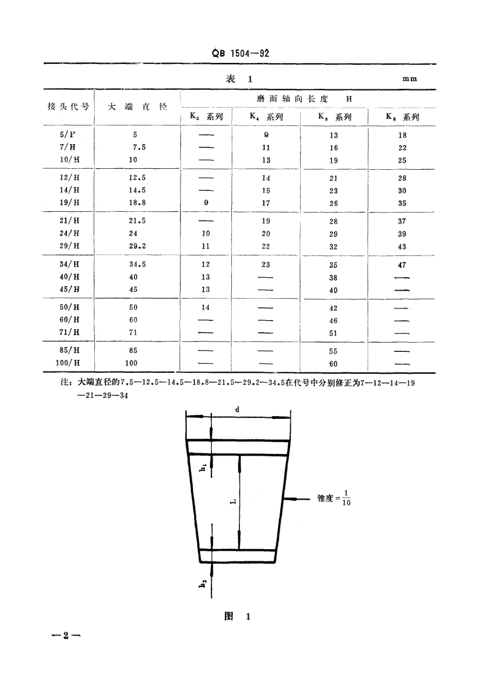 QB 1504-1992 实验室玻璃仪器 互换锥形磨砂接头.pdf_第3页