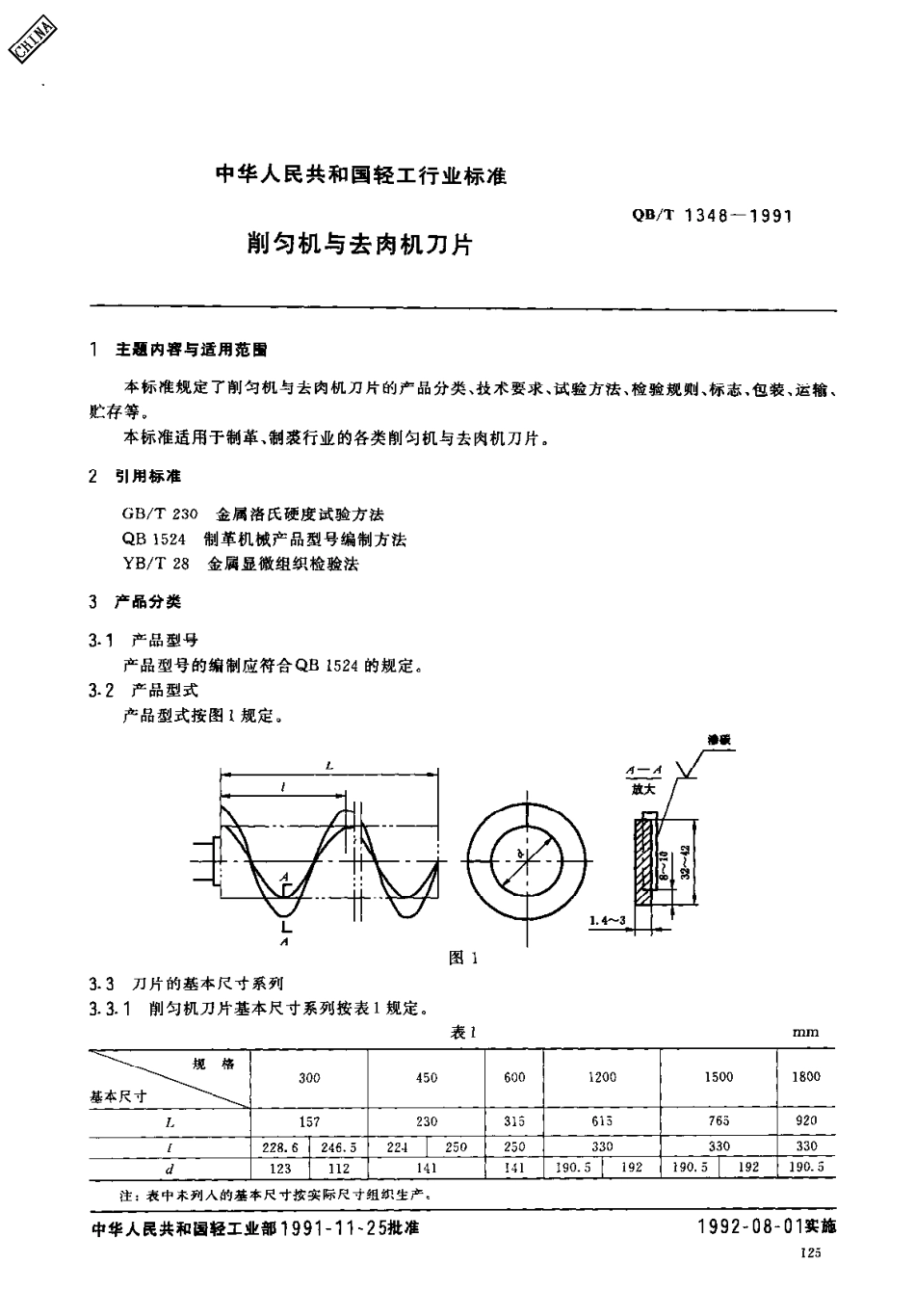 QBT 1348-1991 削匀机与去肉机刀片.pdf_第1页