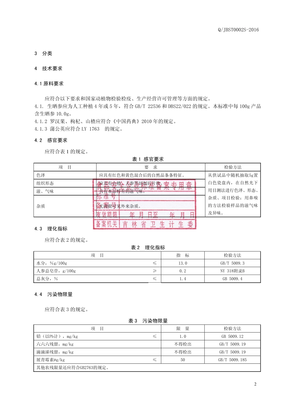 QJBST 002 S-2016 吉林佰生堂药业有限公司 山楂人参代用茶.pdf_第3页