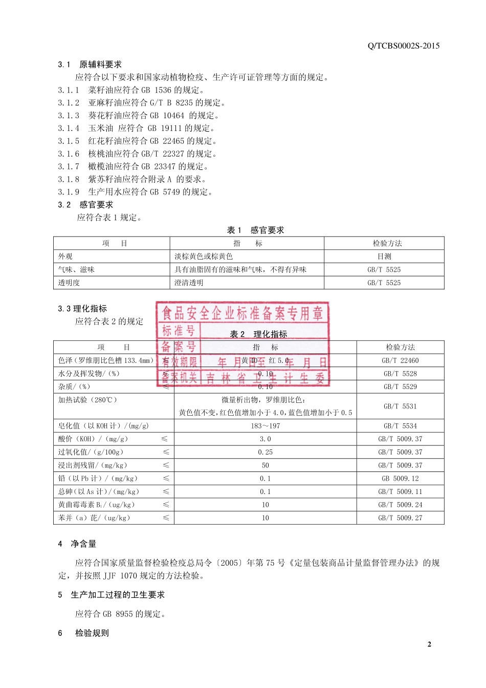 QTCBS 0002 S-2015 通化长白山药谷集团有限公司 食用植物调和油.pdf_第3页