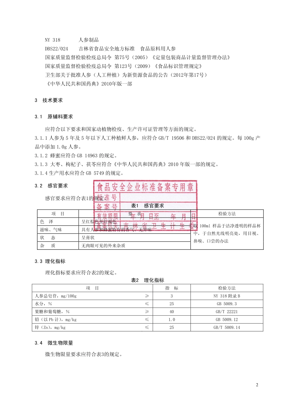 QTZTS 0003 S-2015 吉林正通生物工程股份有限公司 鲜人参蜜膏（蜂产品制品）.pdf_第3页