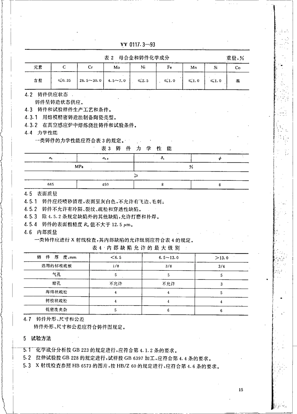 yy0117.3-1993 外科植入物 骨关节假体锻、铸件 钴铬钼合金铸件.pdf_第2页