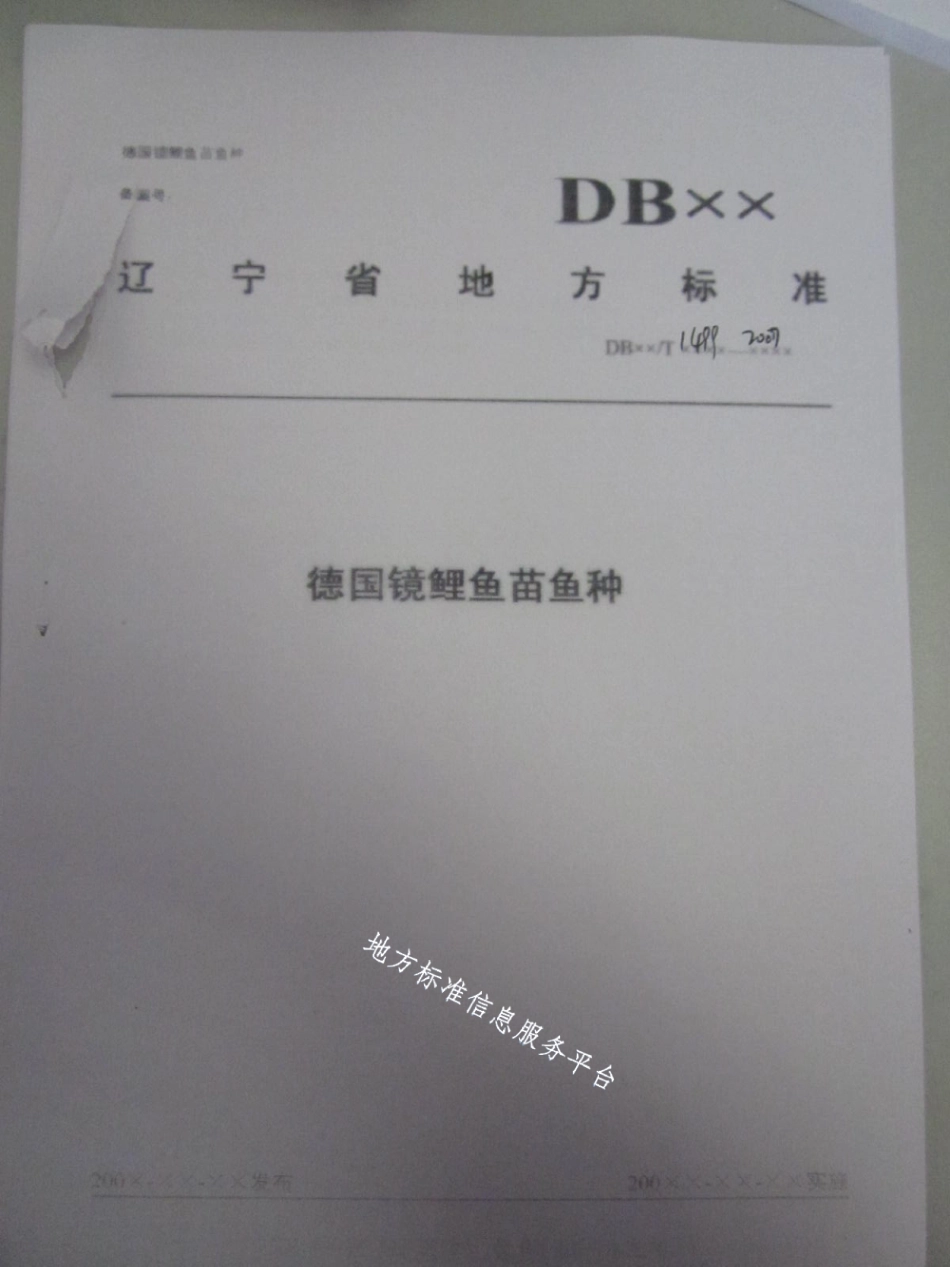 DB21T 1499-2007德国镜鲤鱼鱼种.pdf_第1页