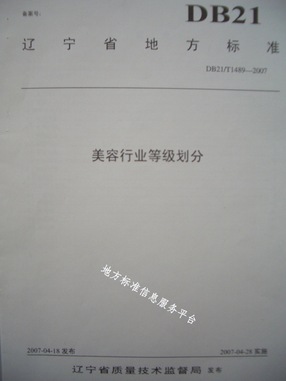 DB21T 1489-2007美容行业等级划分.pdf_第1页