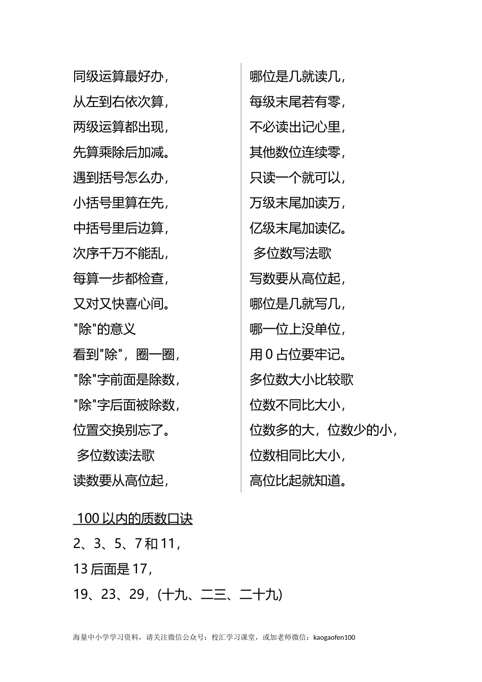 小学三年级下册（三下）数学《知识点记忆口诀》孩子熟背.docx_第2页