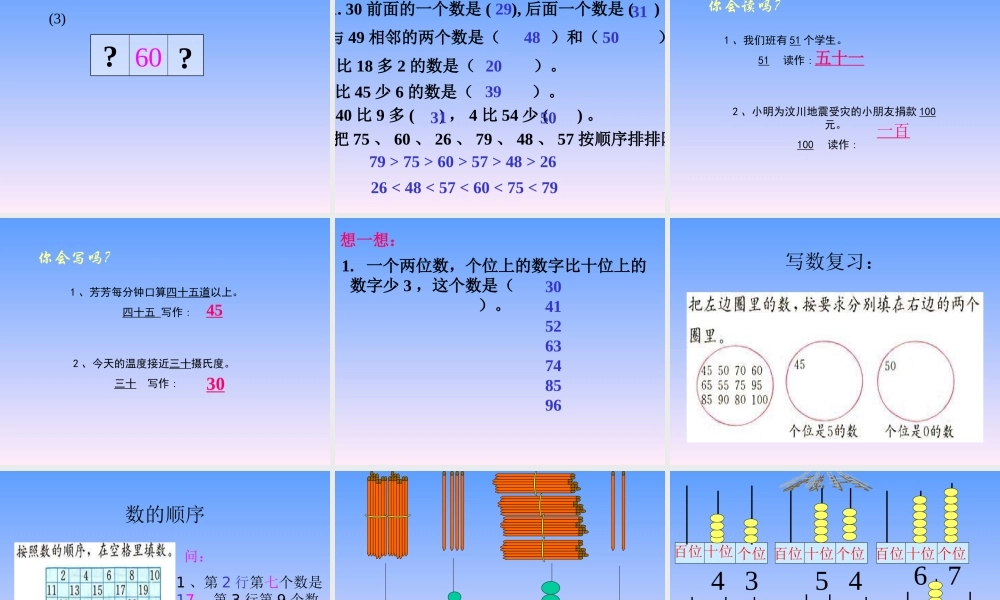 一年级下册数学专项资料-100以内数的认识 30页.ppt