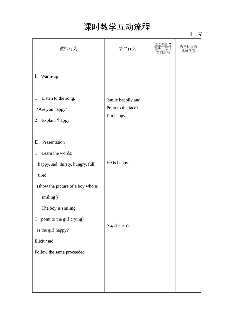 【沪教牛津版（三起）】四年级上册英语教案 Unit 3 Are you happy.doc_第2页