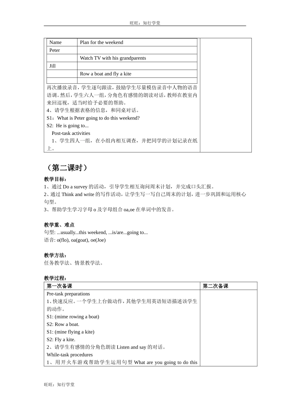 牛津上海版五下Unit 5《At the weekend》word表格式教案（共3课时）【旺旺：知行学堂】.doc_第2页