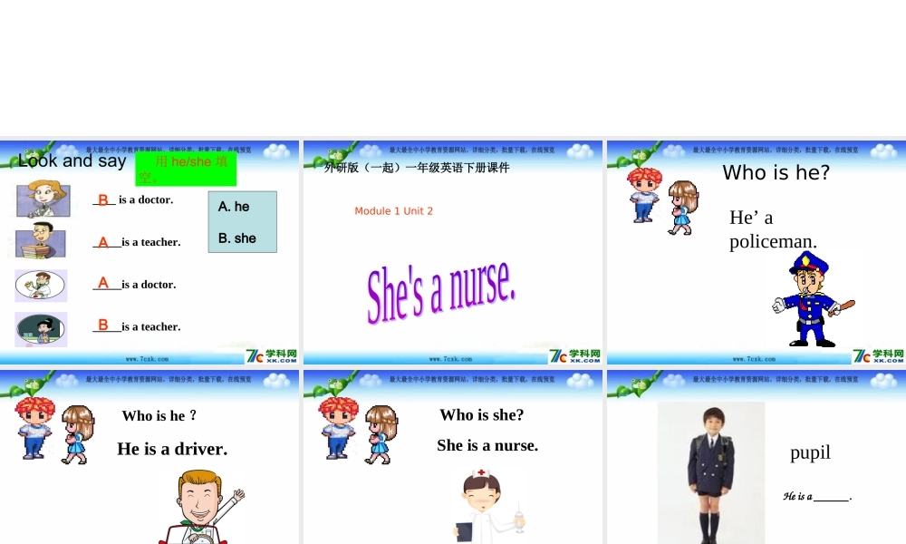 外研版（一起）一下Module 1《Unit 2 She’s a nurse》ppt课件5.ppt