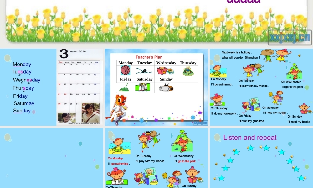 外研版一起小学英语三下《Module 5Unit 2 On Monday,I'll go swimming.》PPT 课件.ppt