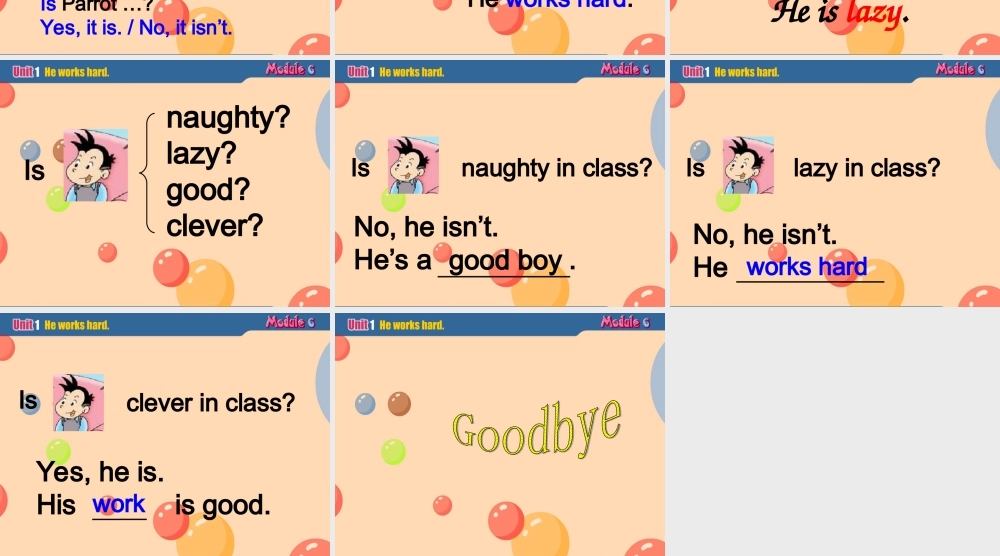 外研版一起小学英语三下《Module 8Unit 1 He works hard.》PPT课件 (2).ppt