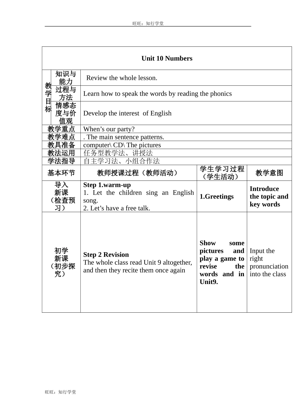 牛津上海版三上Unit 10《Numbers》word教案[旺旺：知行学堂].doc_第1页