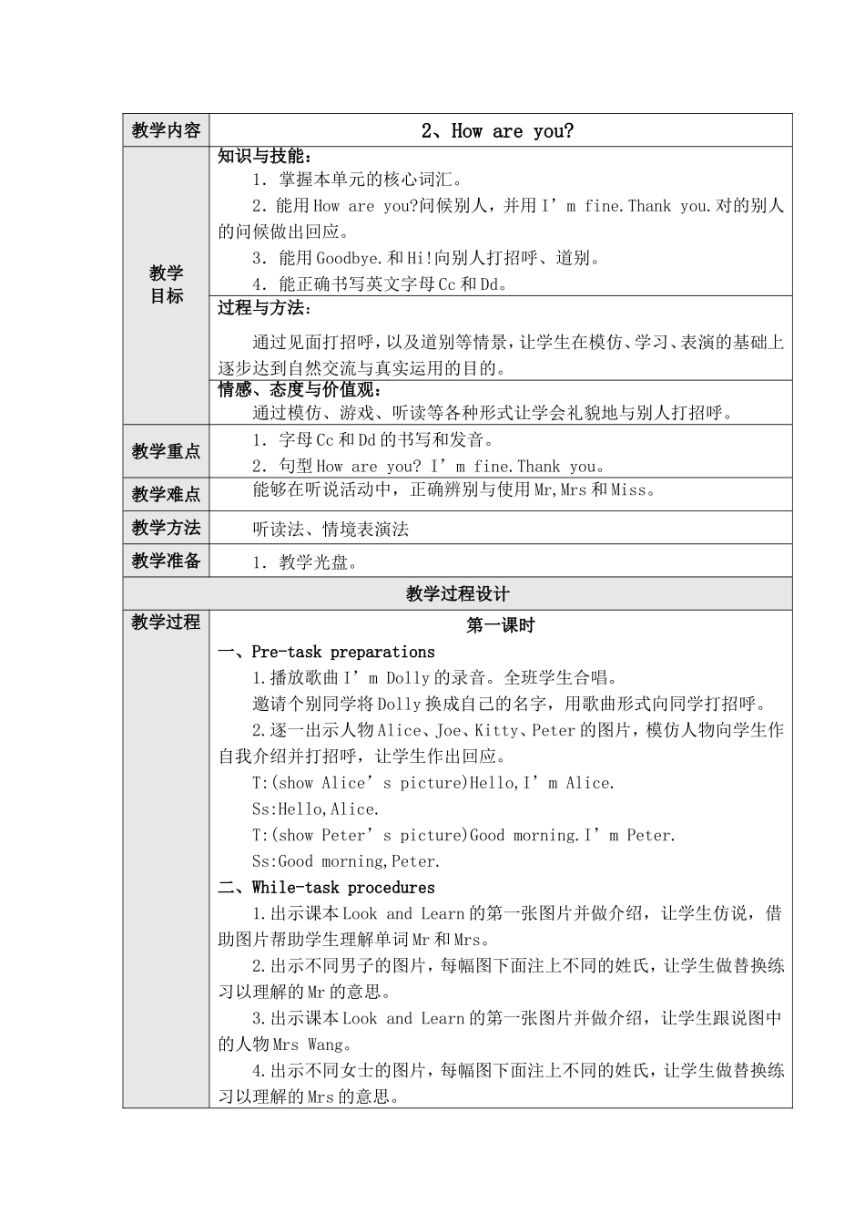 【沪教牛津版（三起）】三年级上册英语教案 Unit-2-How-are-you.doc_第1页