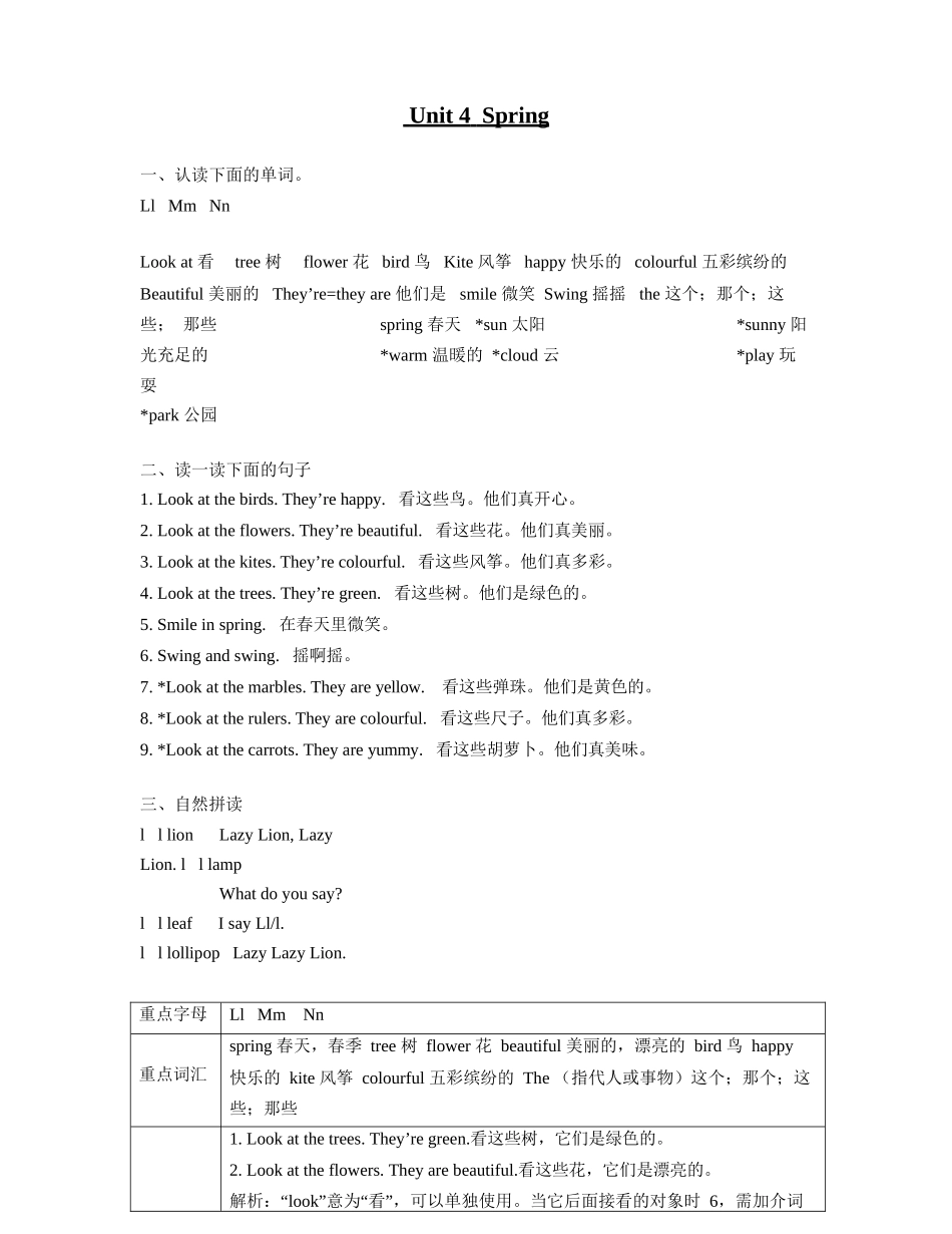 译林版一年级下 Unit4 知识点梳理.docx_第1页