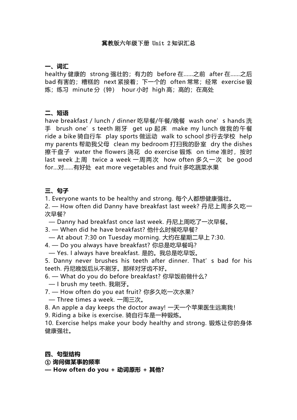 冀教版六年级下册 Unit 2知识汇总.docx_第1页