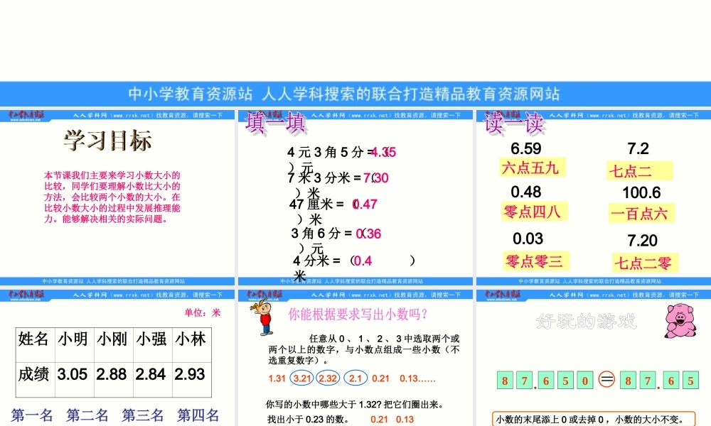 沪教小学数学四下《2.3小数的大小比较》PPT课件 (5).ppt