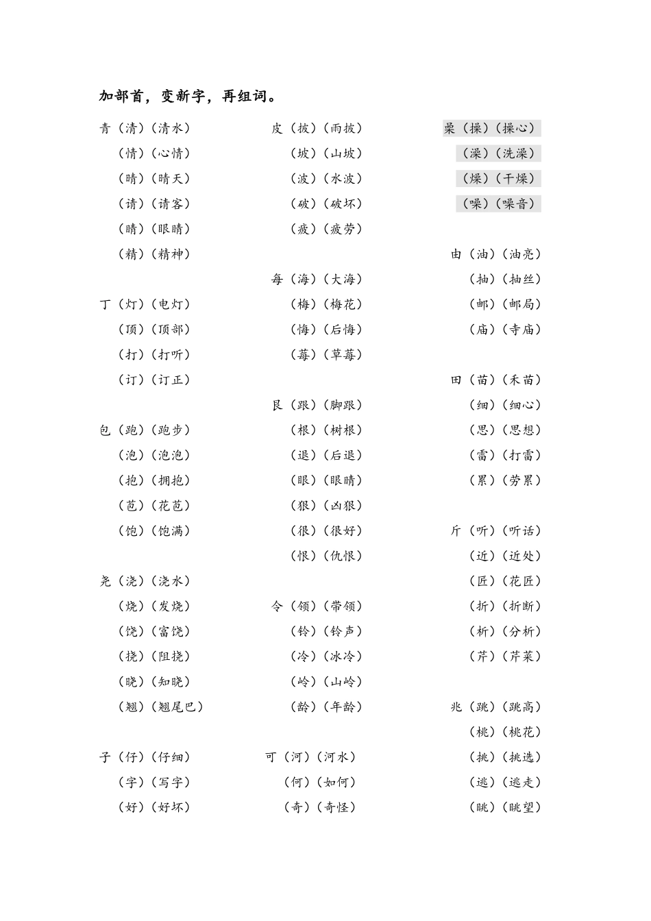 一年级下语文 加部首,变新字,再组词.pdf_第1页