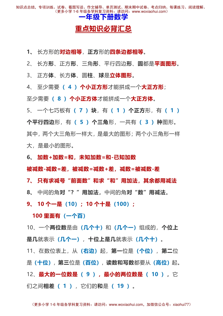 一年级下册数学背诵重点(1).pdf_第1页