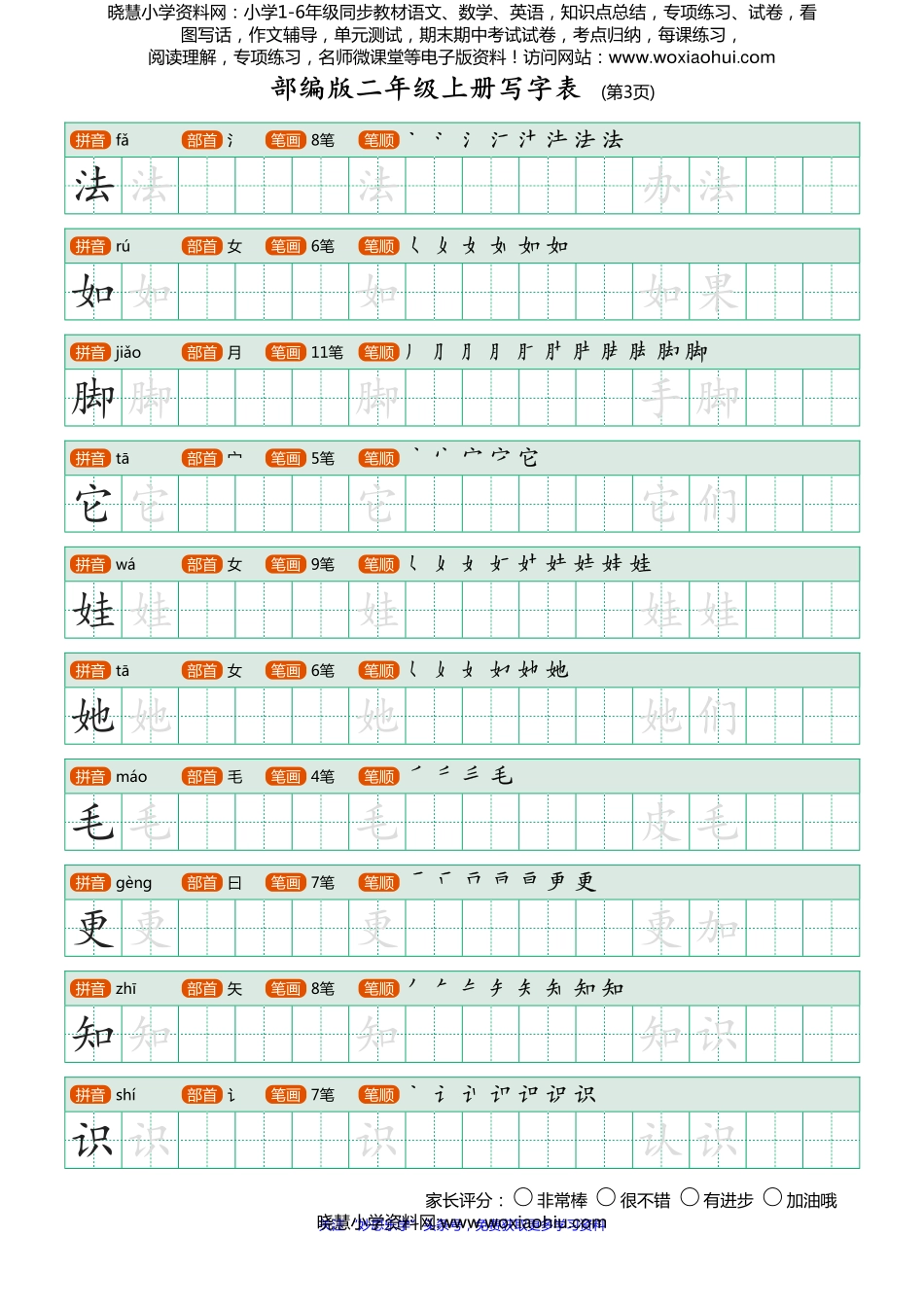 部编版-二年级上册写字表25页.pdf_第3页