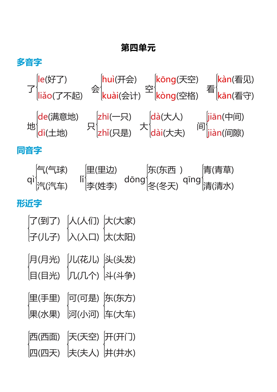 部编一年级语文上册【多音字+形近字】组词汇总.pdf_第2页