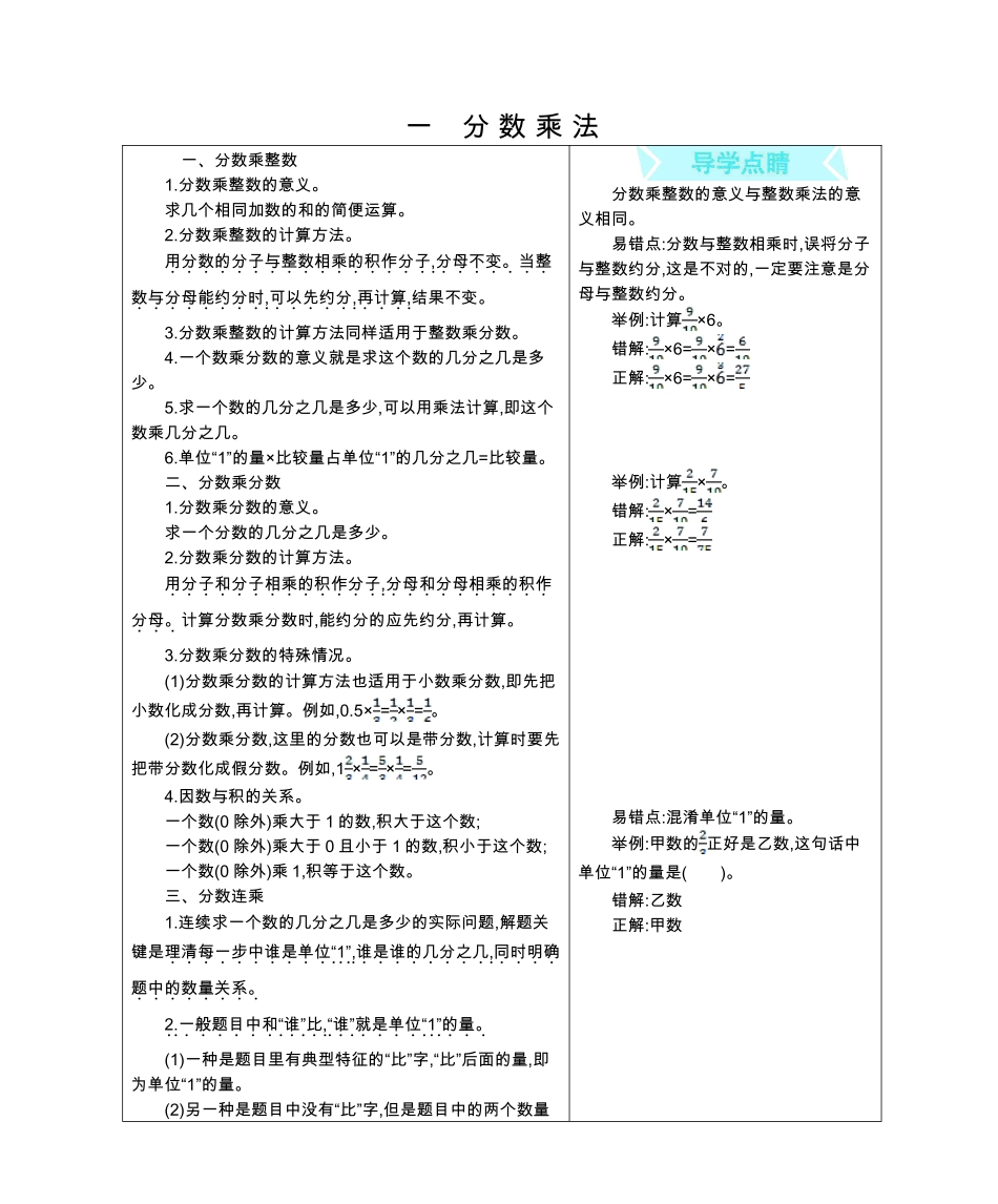 六年级上册数学北京课改版知识要点(1).pdf_第1页