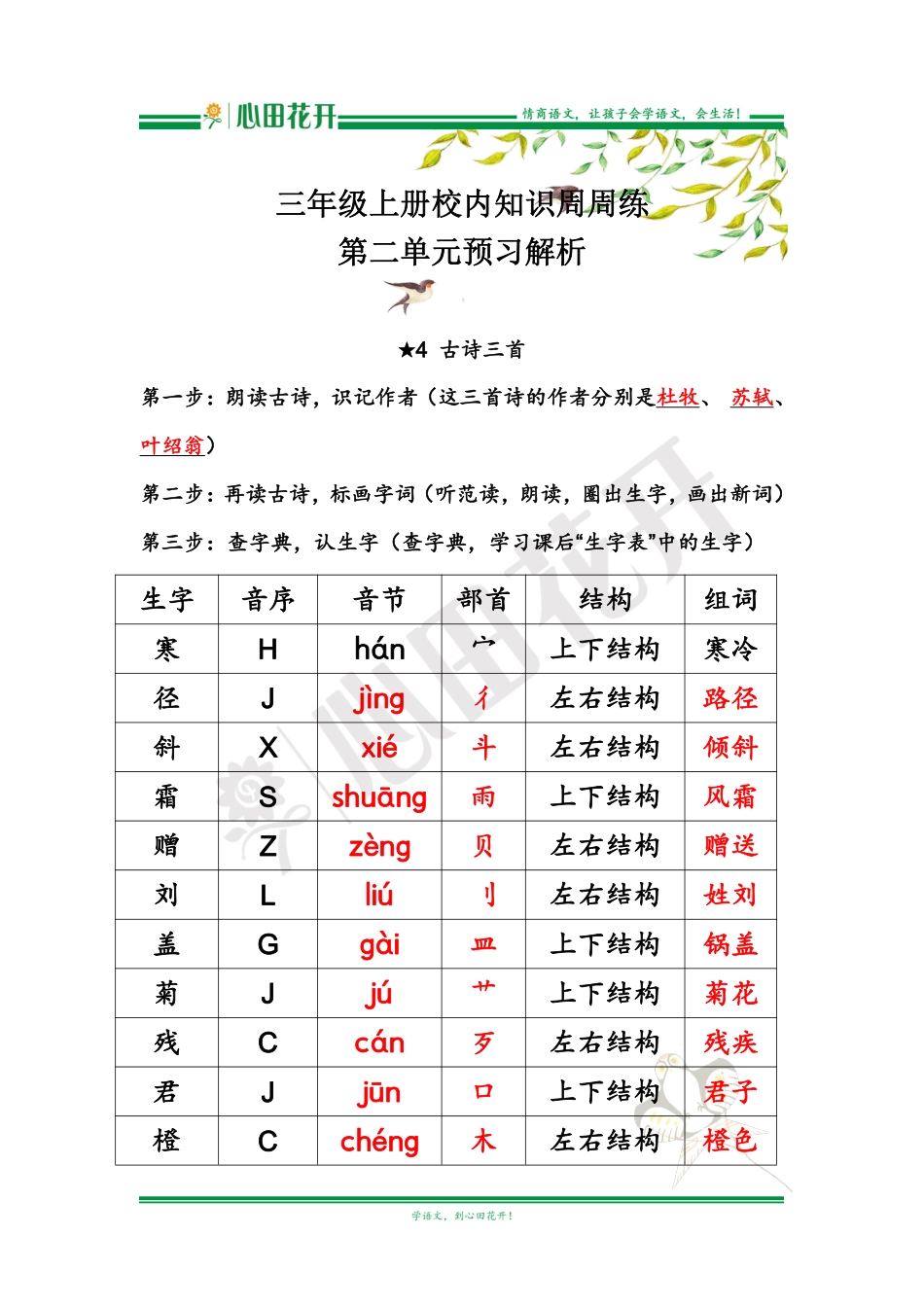 【语文基本功训练营】—三年级上册校内知识周周练第2单元预习解析（部编版）.pdf_第1页