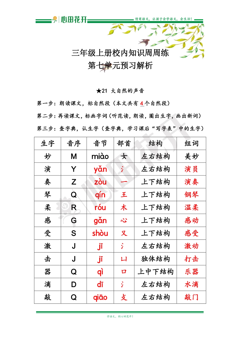 【语文基本功训练营】—三年级上册校内知识周周练第7单元预习解析（部编版）.pdf_第1页