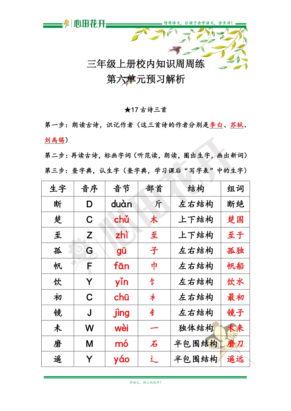 【语文基本功训练营】—三年级上册校内知识周周练第6单元预习解析（部编版）.pdf_第1页