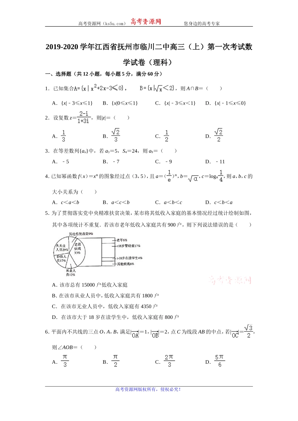 江西省抚州市临川第二中学2020届高三上学期第一次月考数学（理）试题 Word版含解析.doc_第1页