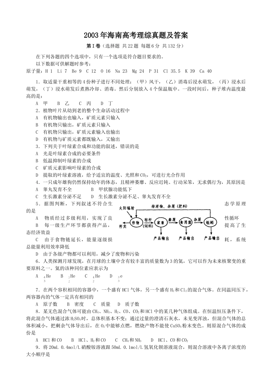2003年海南高考理综真题及答案.doc_第1页