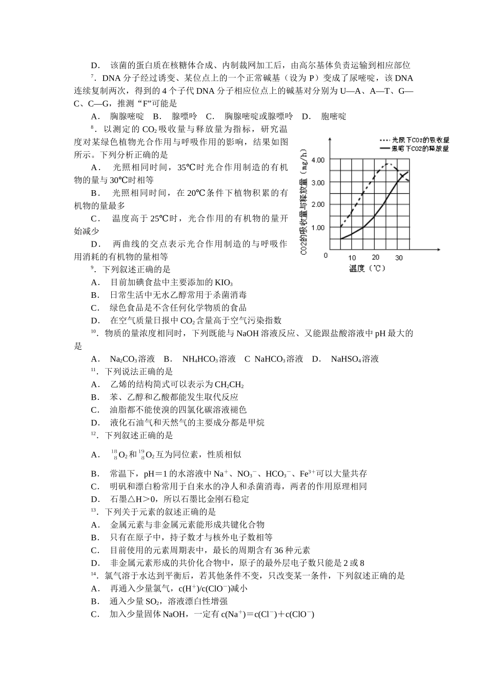 2007年山东高考理科综合真题及答案.doc_第2页