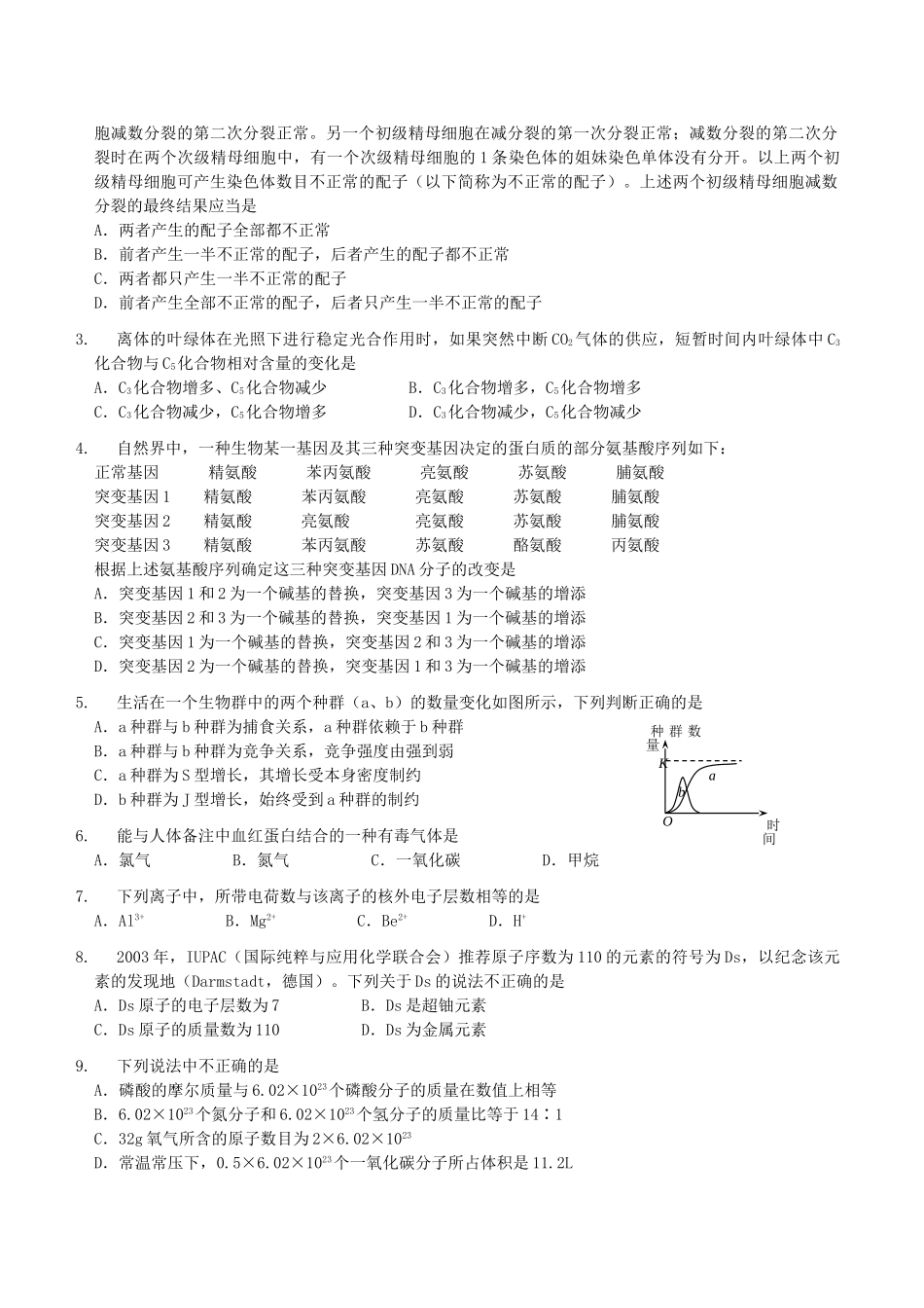2004年山西高考理科综合真题及答案.doc_第2页