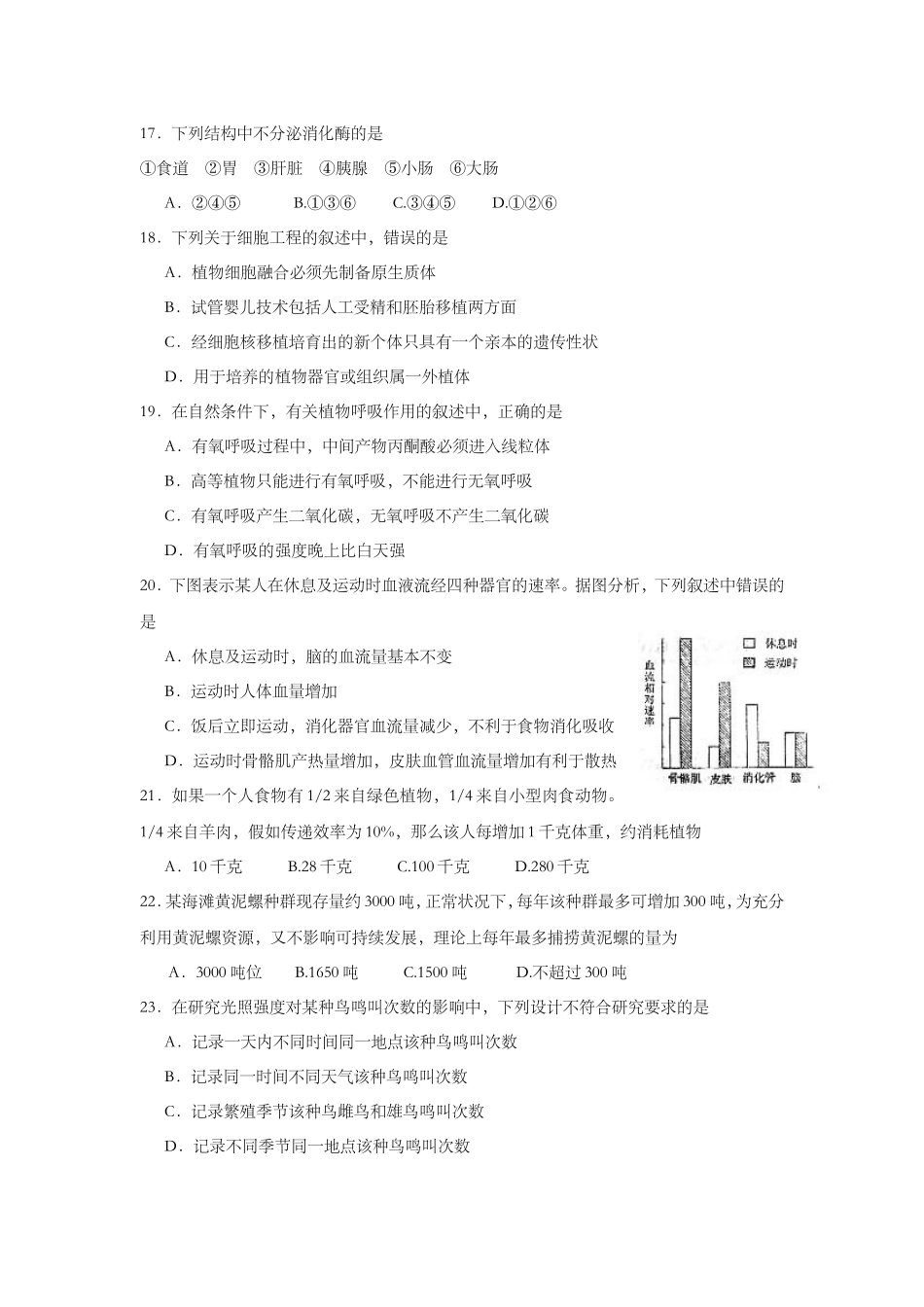 2004年上海市高中毕业统一学业考试生物试卷及答案.doc_第3页