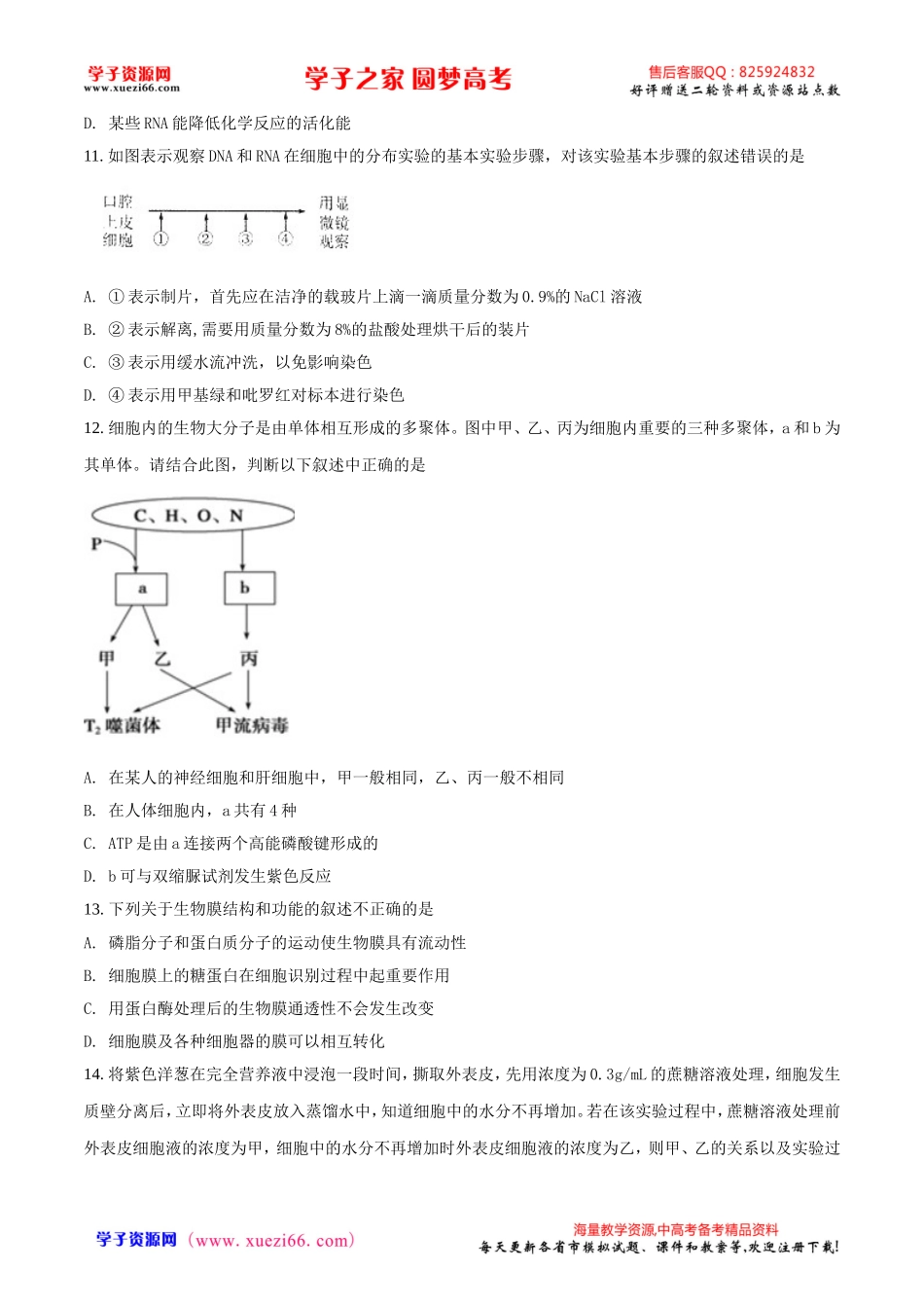 精品解析：【全国百强校word】河北省衡水中学高三上学期一调考试生物试题（原卷版）.doc_第3页